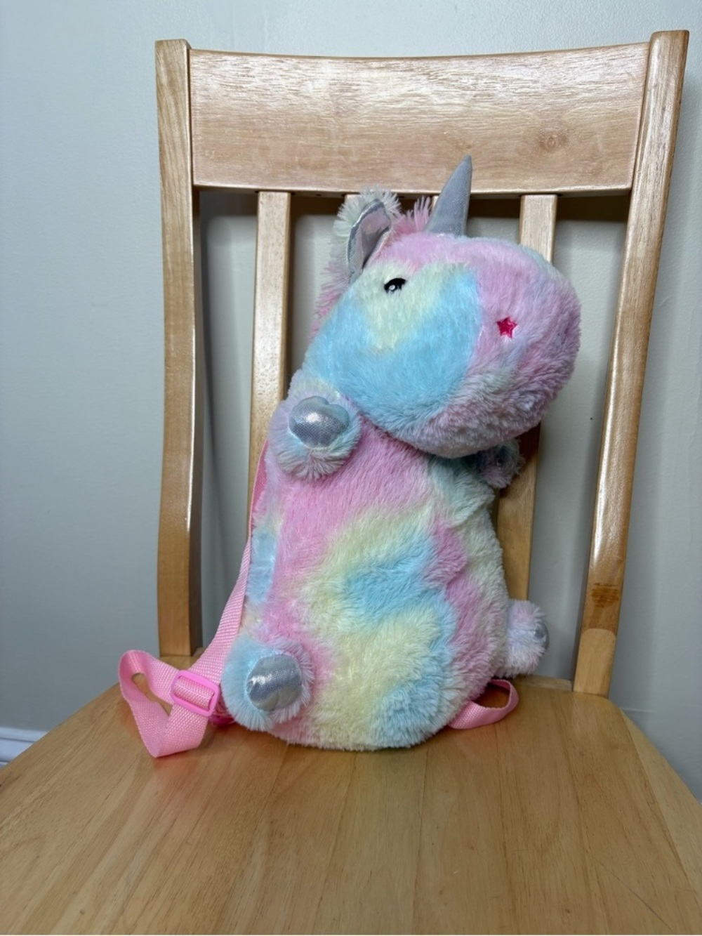 Plush Rainbow Unicorn Kids Backpack - Pastel Pink Blue Yellow